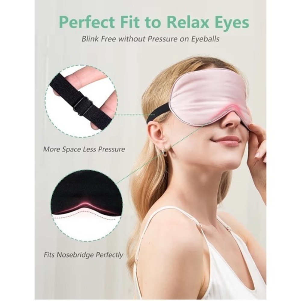 NWT BeeVines 2 Pack Mulberry Silk Sleep Masks Black, Pink - Picture 2 of 6